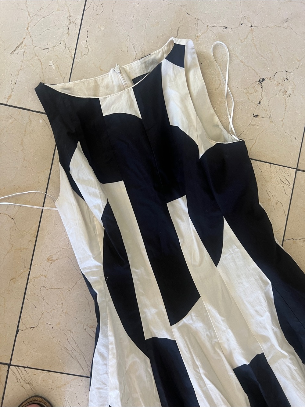Zara bubble hem abstract print long sleeveless dress cotton M - Picture 3 of 5